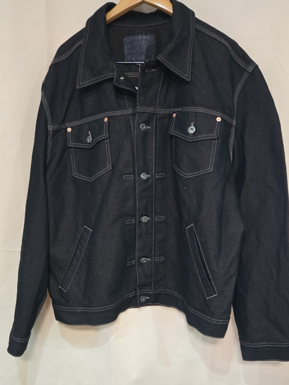 Guess Men's Black Denim Jacket with Contrast Stitching